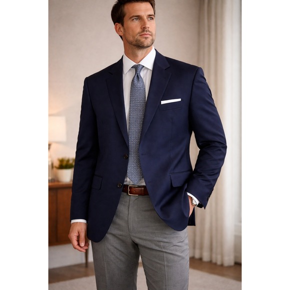 Jos A Bank 100% Wool Sport Coat Mens 42R Blue Blazer Suit Jacket